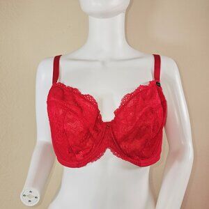 NWT Ann Summers Red Lace Unpadded Bra Full Cup Size 42DD UK, 42D US